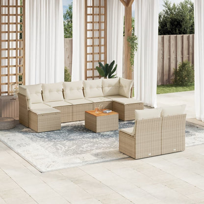 10-tlg. Garten-Sofagarnitur mit Kissen Beige Poly Rattan