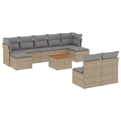 10-tlg. Garten-Sofagarnitur mit Kissen Beige Poly Rattan