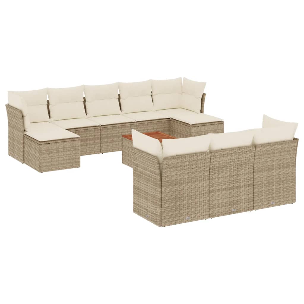 11-tlg. Garten-Sofagarnitur mit Kissen Beige Poly Rattan