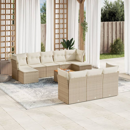 11-tlg. Garten-Sofagarnitur mit Kissen Beige Poly Rattan