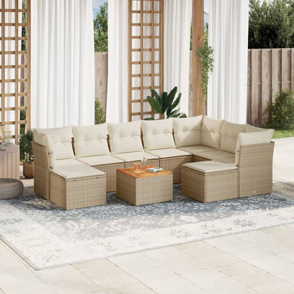 10-tlg. Garten-Sofagarnitur mit Kissen Beige Poly Rattan