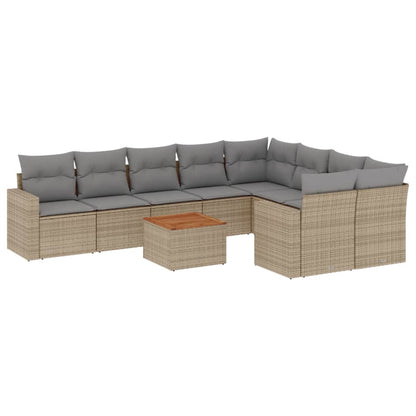 10-tlg. Garten-Sofagarnitur mit Kissen Beige Poly Rattan