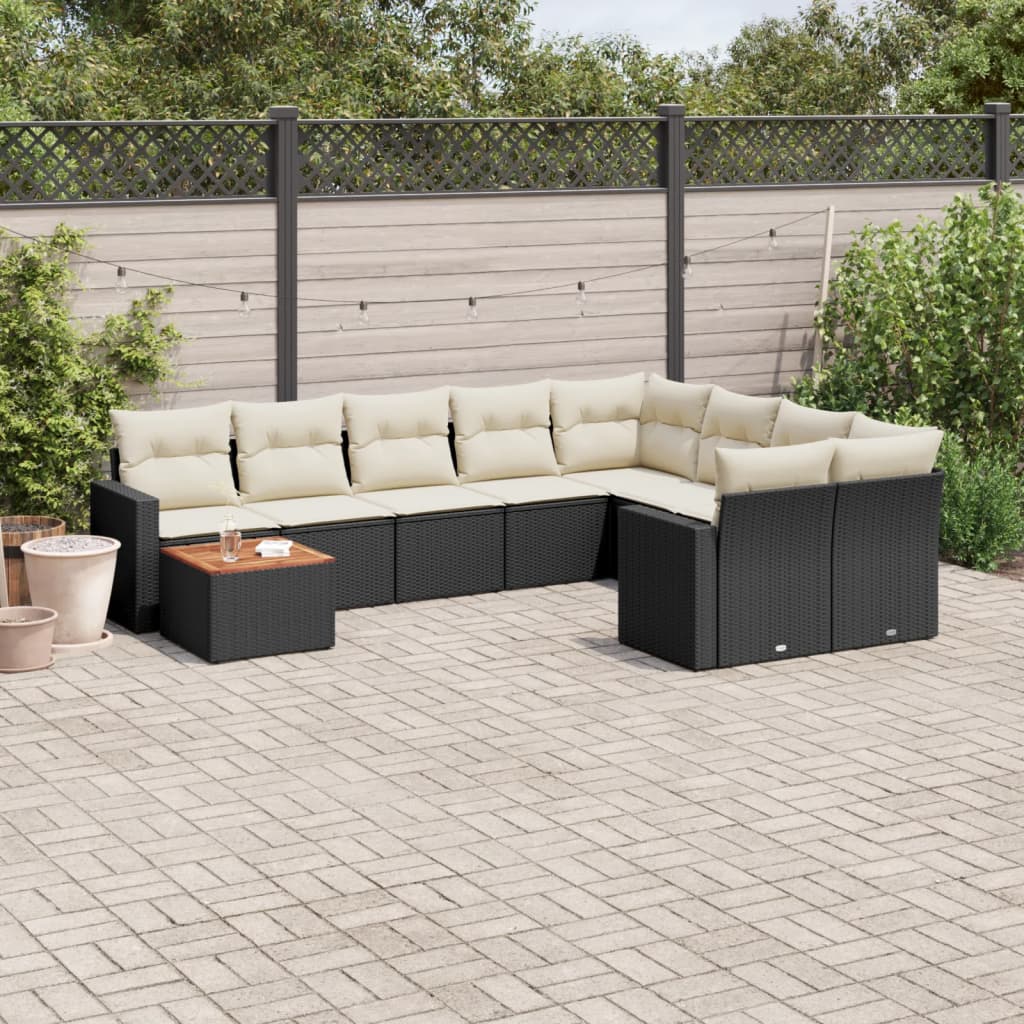 10-tlg. Garten-Sofagarnitur mit Kissen Schwarz Poly Rattan