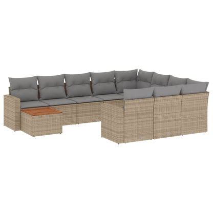 11-tlg. Garten-Sofagarnitur mit Kissen Beige Poly Rattan