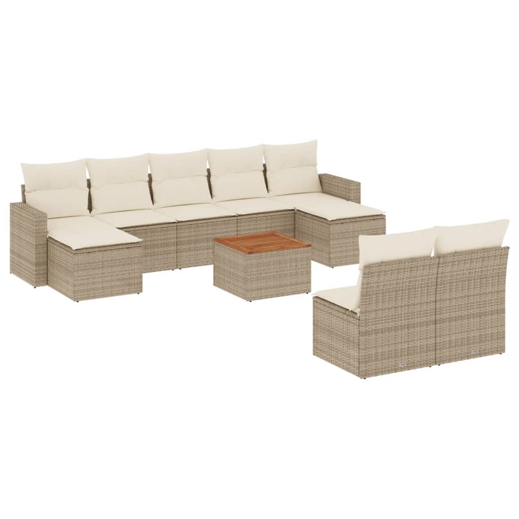 10-tlg. Garten-Sofagarnitur mit Kissen Beige Poly Rattan