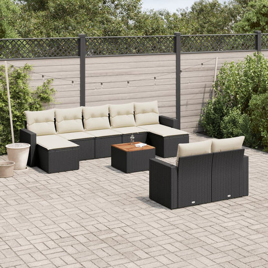 10-tlg. Garten-Sofagarnitur mit Kissen Schwarz Poly Rattan