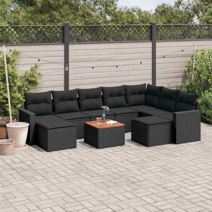 10-tlg. Garten-Sofagarnitur mit Kissen Schwarz Poly Rattan