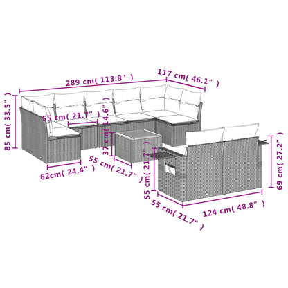 10-tlg. Garten-Sofagarnitur mit Kissen Beige Poly Rattan