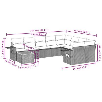 10-tlg. Garten-Sofagarnitur mit Kissen Beige Poly Rattan