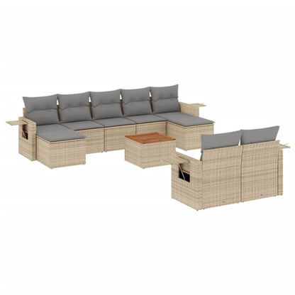 10-tlg. Garten-Sofagarnitur mit Kissen Beige Poly Rattan