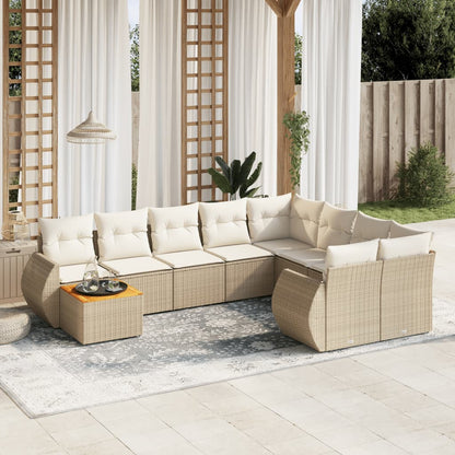 10-tlg. Garten-Sofagarnitur mit Kissen Beige Poly Rattan