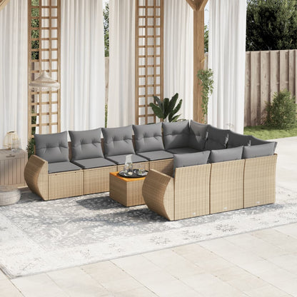 11-tlg. Garten-Sofagarnitur mit Kissen Beige Poly Rattan