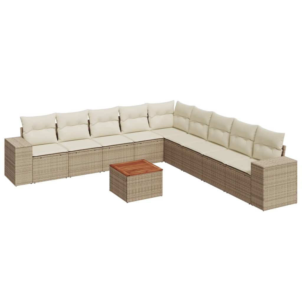 10-tlg. Garten-Sofagarnitur mit Kissen Beige Poly Rattan