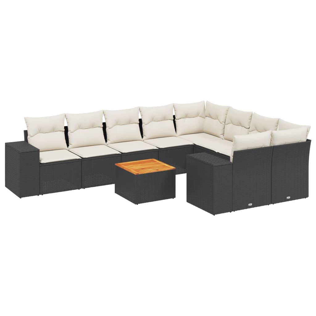 10-tlg. Garten-Sofagarnitur mit Kissen Schwarz Poly Rattan