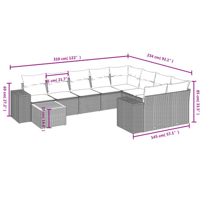 10-tlg. Garten-Sofagarnitur mit Kissen Schwarz Poly Rattan