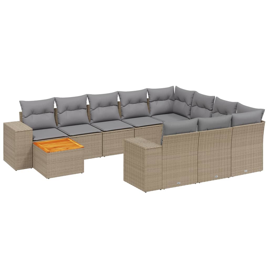 11-tlg. Garten-Sofagarnitur mit Kissen Beige Poly Rattan