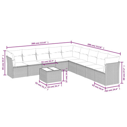 10-tlg. Garten-Sofagarnitur mit Kissen Schwarz Poly Rattan