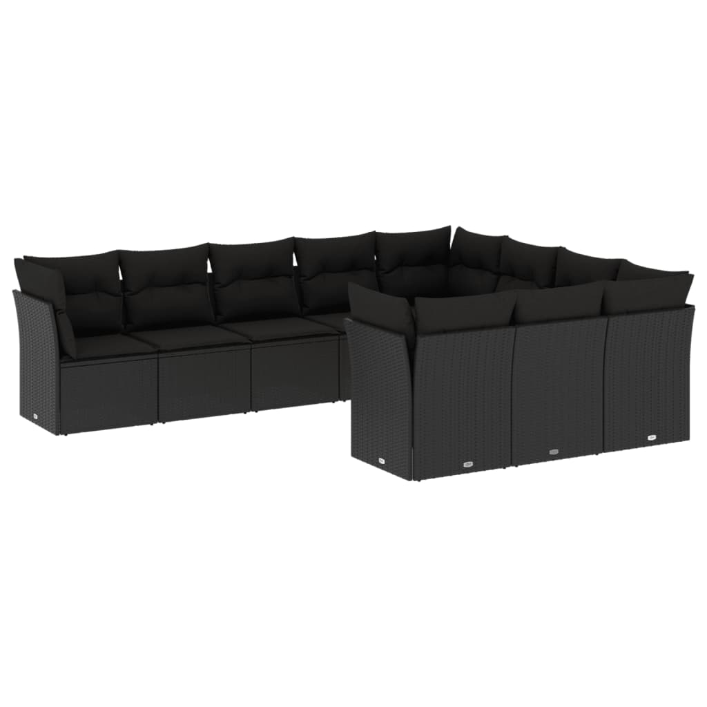 10-tlg. Garten-Sofagarnitur mit Kissen Schwarz Poly Rattan