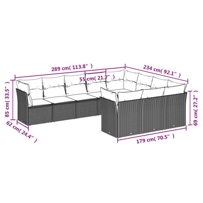 10-tlg. Garten-Sofagarnitur mit Kissen Beige Poly Rattan