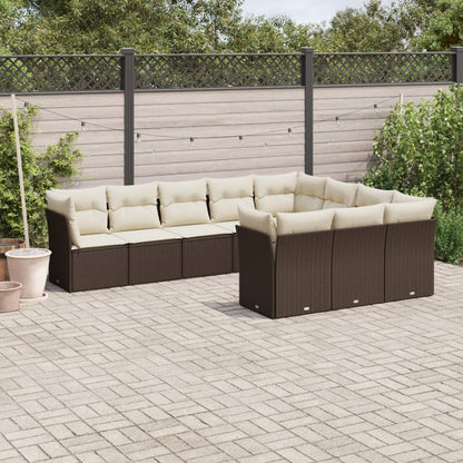 10-tlg. Garten-Sofagarnitur mit Kissen Braun Poly Rattan