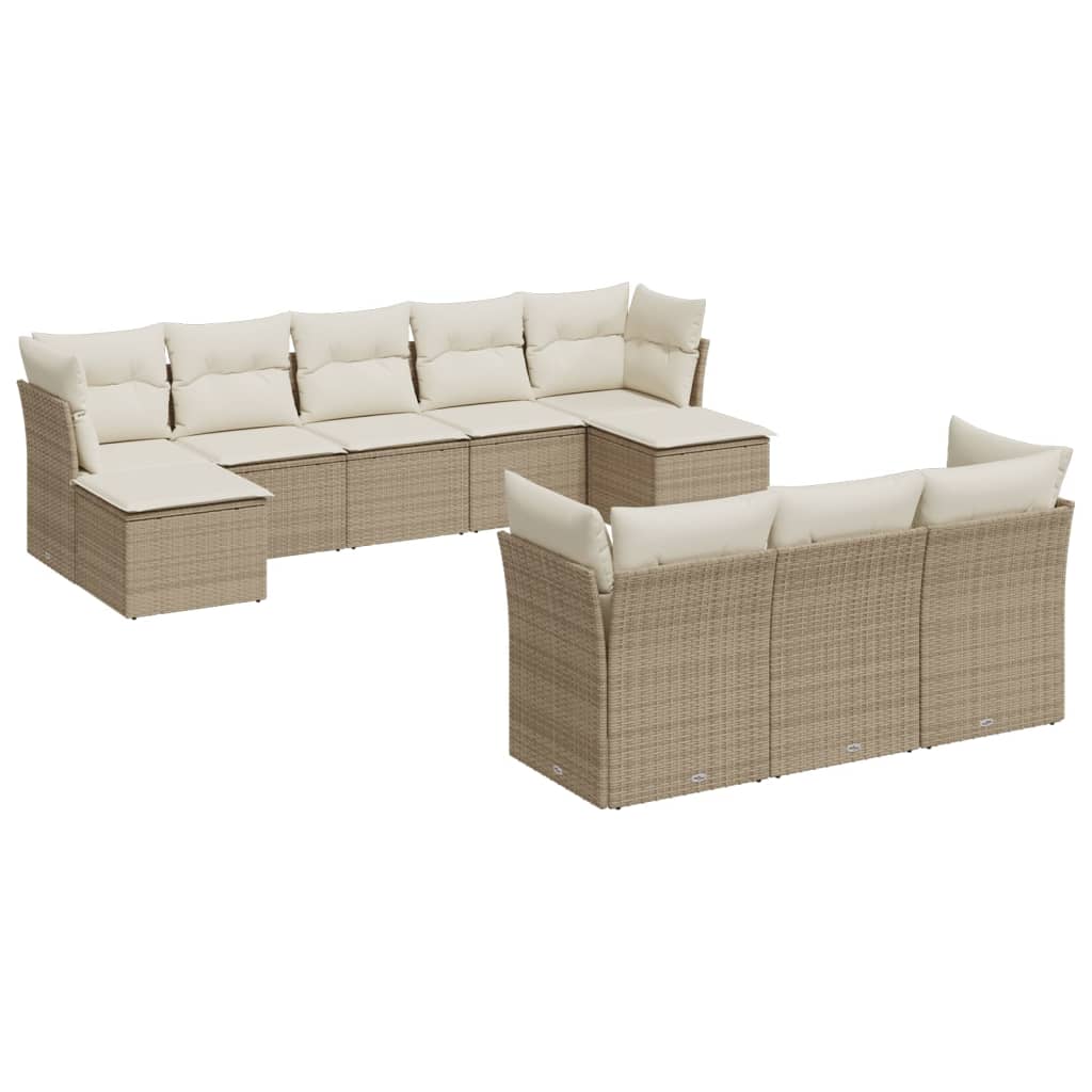 10-tlg. Garten-Sofagarnitur mit Kissen Beige Poly Rattan