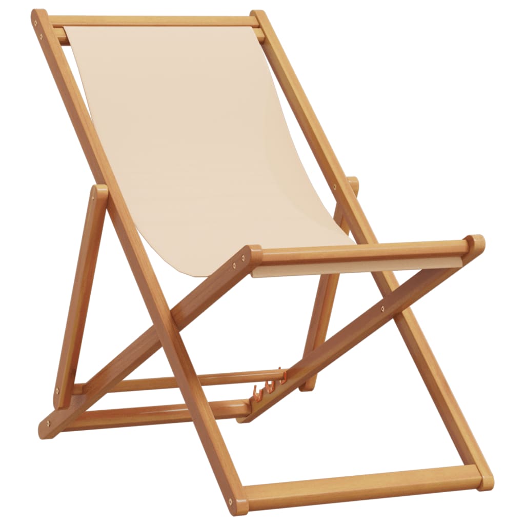 Strandstühle 2 Stk. Klappbar Beige Stoff und Massivholz