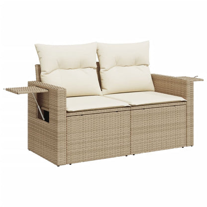 10-tlg. Garten-Sofagarnitur mit Kissen Beige Poly Rattan