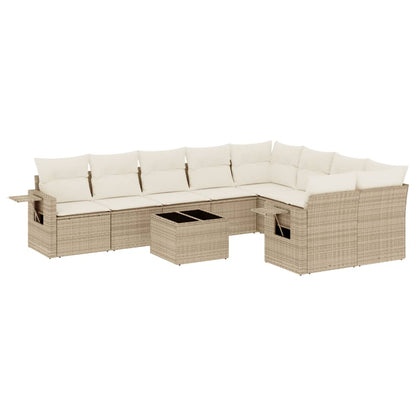 10-tlg. Garten-Sofagarnitur mit Kissen Beige Poly Rattan