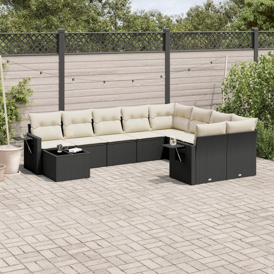 10-tlg. Garten-Sofagarnitur mit Kissen Schwarz Poly Rattan