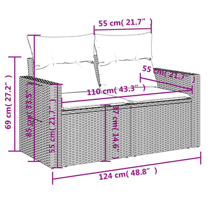 10-tlg. Garten-Sofagarnitur mit Kissen Braun Poly Rattan