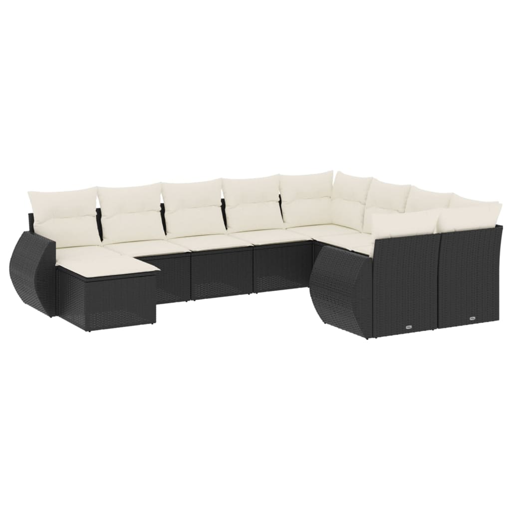 10-tlg. Garten-Sofagarnitur mit Kissen Schwarz Poly Rattan