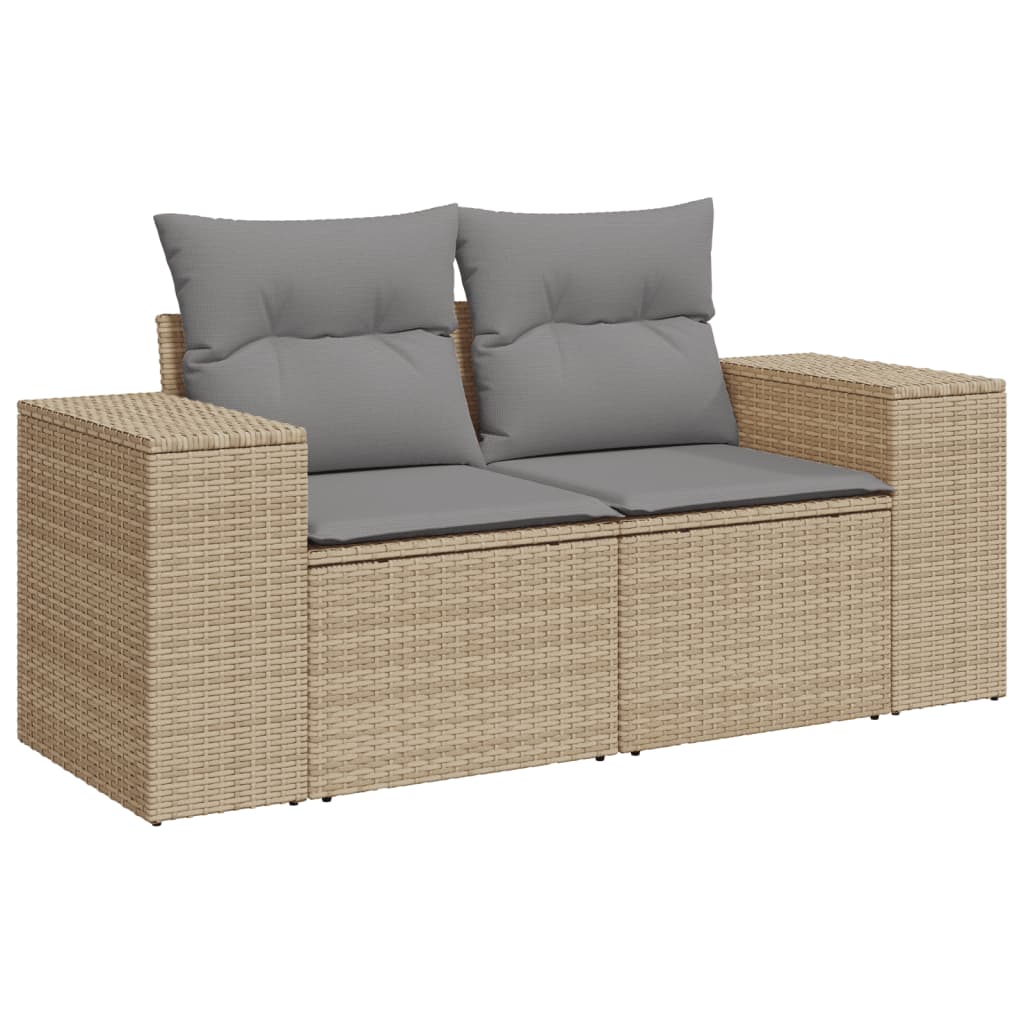 10-tlg. Garten-Sofagarnitur mit Kissen Beige Poly Rattan