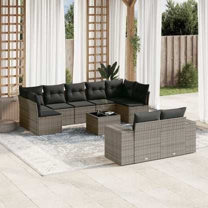 10-tlg. Garten-Sofagarnitur mit Kissen Grau Poly Rattan