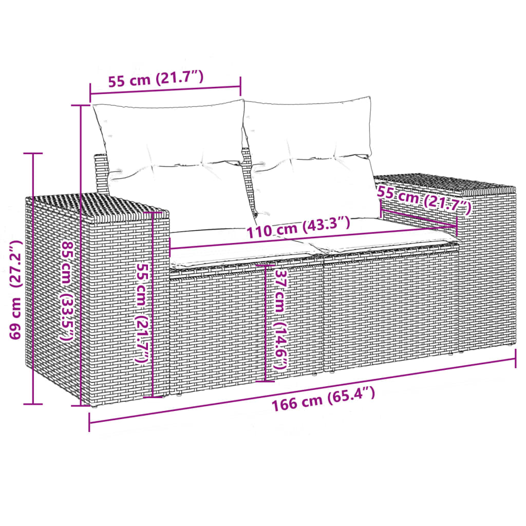 10-tlg. Garten-Sofagarnitur mit Kissen Schwarz Poly Rattan