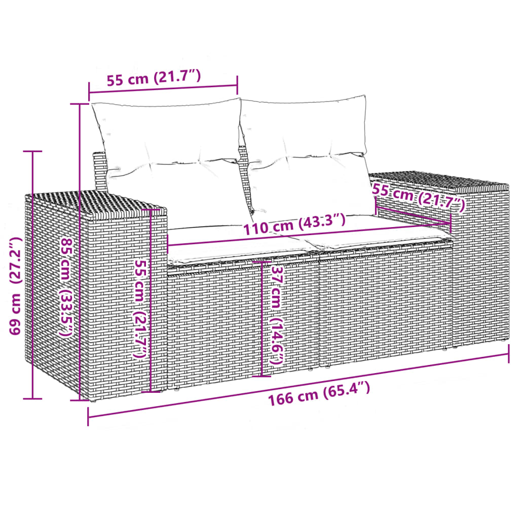 11-tlg. Garten-Sofagarnitur mit Kissen Beige Poly Rattan