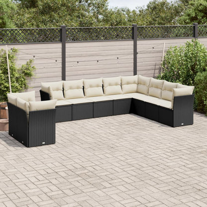 10-tlg. Garten-Sofagarnitur mit Kissen Schwarz Poly Rattan