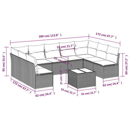 10-tlg. Garten-Sofagarnitur mit Kissen Grau Poly Rattan