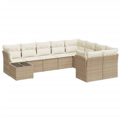 10-tlg. Garten-Sofagarnitur mit Kissen Beige Poly Rattan