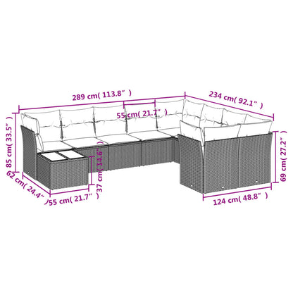 10-tlg. Garten-Sofagarnitur mit Kissen Hellgrau Poly Rattan