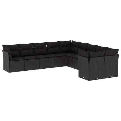 10-tlg. Garten-Sofagarnitur mit Kissen Schwarz Poly Rattan