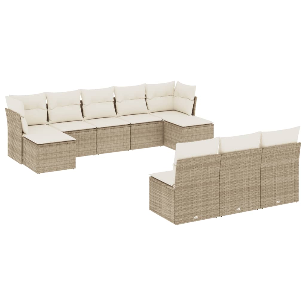 10-tlg. Garten-Sofagarnitur mit Kissen Beige Poly Rattan