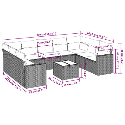 10-tlg. Garten-Sofagarnitur mit Kissen Hellgrau Poly Rattan