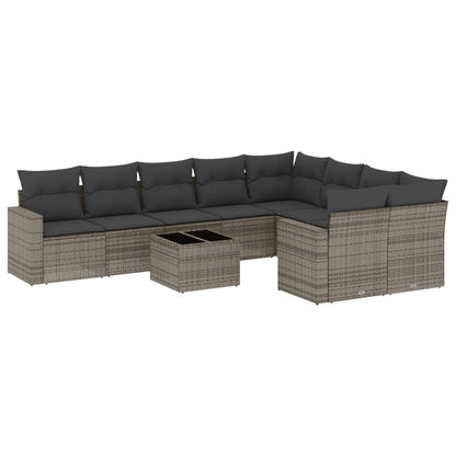 10-tlg. Garten-Sofagarnitur mit Kissen Grau Poly Rattan