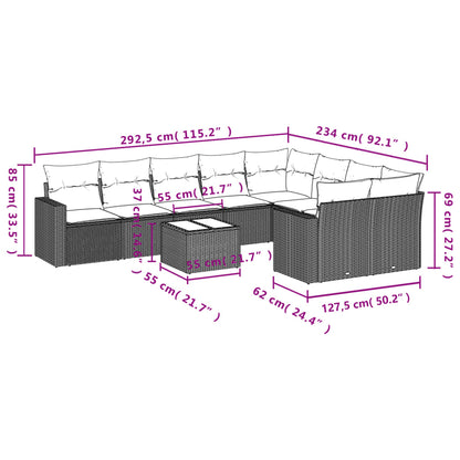 10-tlg. Garten-Sofagarnitur mit Kissen Grau Poly Rattan