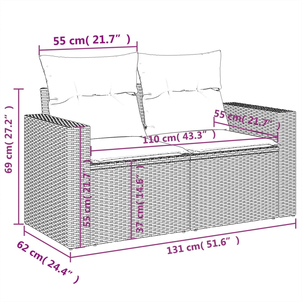 10-tlg. Garten-Sofagarnitur mit Kissen Hellgrau Poly Rattan