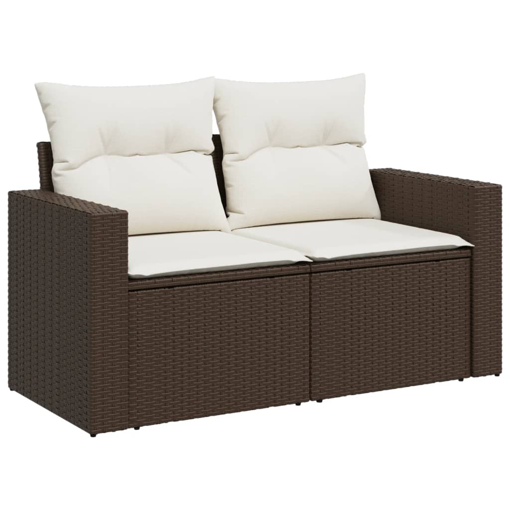 10-tlg. Garten-Sofagarnitur mit Kissen Braun Poly Rattan