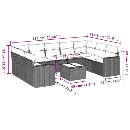 10-tlg. Garten-Sofagarnitur mit Kissen Schwarz Poly Rattan