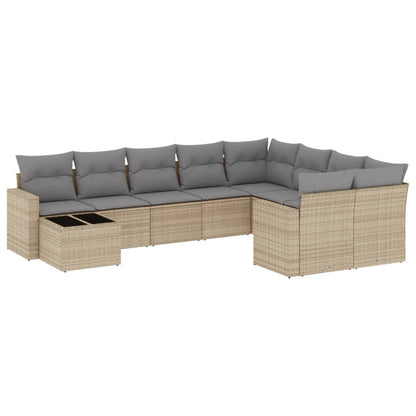 10-tlg. Garten-Sofagarnitur mit Kissen Beige Poly Rattan