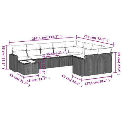 10-tlg. Garten-Sofagarnitur mit Kissen Grau Poly Rattan