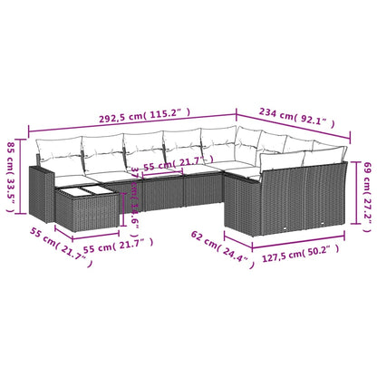 10-tlg. Garten-Sofagarnitur mit Kissen Hellgrau Poly Rattan